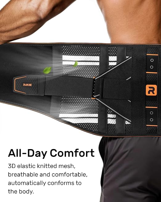 Rakiie Lower Back Brace for Women, Back Belt Support for Men with 8 Stays, Soft Lumbar Support with Full Protection, Orange Size XXL