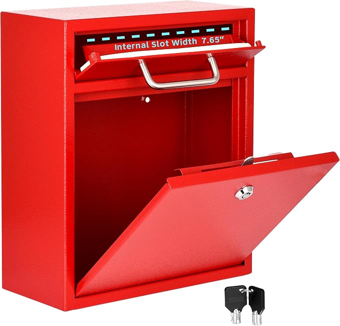 AdirOffice Wall Mount Mailbox - Mailbox with Lock and Keys- Durable Wall Mounted Locking Mailbox and Cash Drop Box for House, Apartments and Bussiness After Hours Deposits
