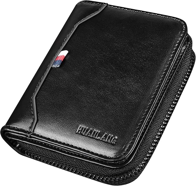 HUANLANG Mens Wallet RFID Blocking Multi Card Holder Wallets for Men Bifold Wallet with Zipper Small Men's Leather Wallet