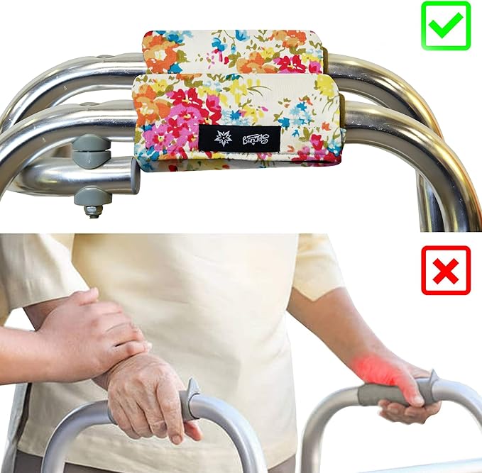 Universal Walker Hand Grip Padded Covers Non-Slip Cushion Foam for Folding Wheelchair Rollator Crutch Handle Pads 2-Pack Yellow flower