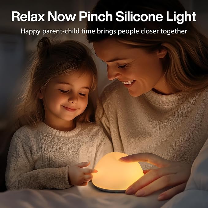 Baby Night Light for Nursery, Soft Silicone Tap Control Night Lamp with 8 Color Changing, Stepless Dimming, Rechargeable Portable Night Light for Kids, 1H-Timer, Warm Light for Breastfeeding