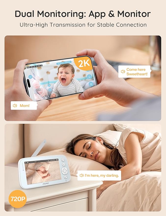 2K Baby Monitor with Camera and Audio, 5" Display Wifi Baby Monitor with App Control, Motion & Cry Detection, Night Vision, VOX, Real-Time Record, Temper Sensor, 2-Way Talk, RGB Night Light, Lullabies