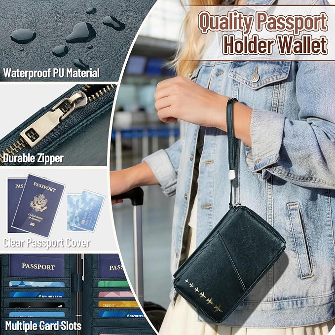 Family Passport Holder for 4 Travel RFID Blocking Passport Holder | With Clear Passport Cover, Anti-Theft, PU Material, Travel Document Organizer, Pink