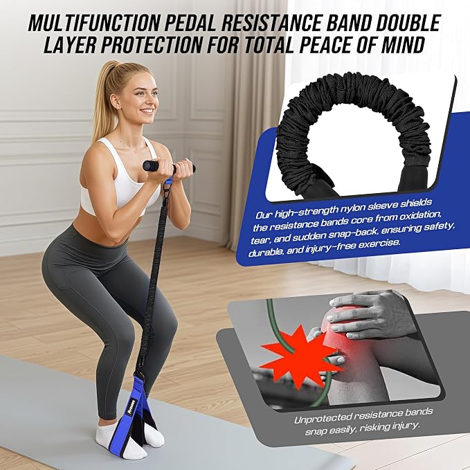 Upgrade Pedal Resistance Band with Handle, Adjustable Tube Foot Pedal Device Puller Exercise Bands, for Abs Arm Leg Waist Workout, Core Pilates, Sit Up Fitness Equipment for Full Body Training