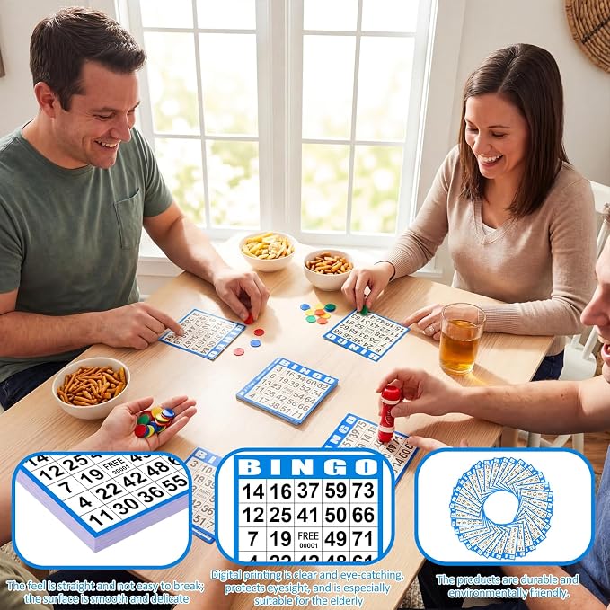 Harloon 1000 Sheets Bingo Paper Game Cards 20 Books 4"x4" Disposable Cards Suit for Family Game Nights Large Groups Activities (Blue)