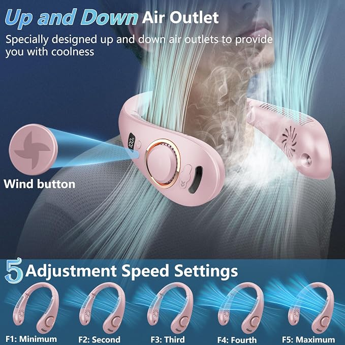 Personal Misting Fan,Mister Fans,Folding Hanging Neck Fan,Cordless Bladeless Battery Cooling Neck Cooler Device,Birthday Gifts for Home,Office,Outside,Travel,Sports Light Purple