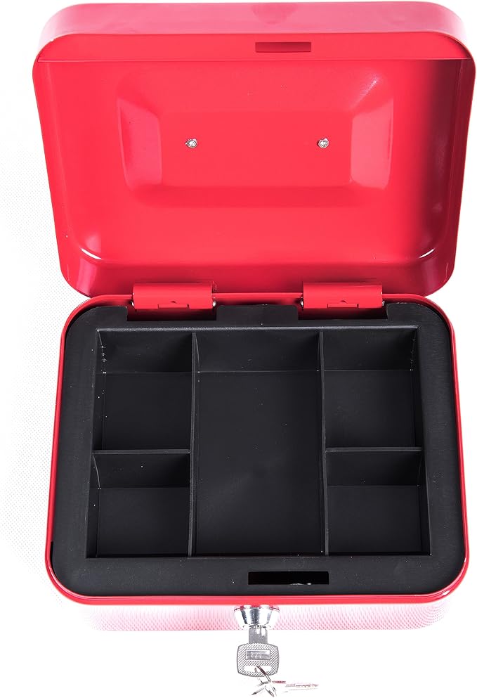 Jssmst Locking Medium Steel Cash Box with Money Tray,Lock Box,Red