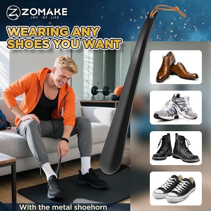 ZOMAKE Metal Shoe Horn, Small Travel Shoehorn for Men Women Kids, 5.9''/7.3''/7.5'' Portable Shoe Spoon Helper
