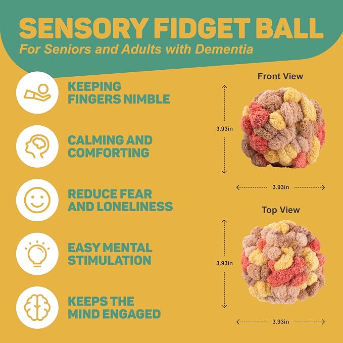 Sensory Toy for Dementia and Alzheimer’s, Soft Textured Fidget Ball for Seniors and Elderly Adults, Calming Anxiety Relief for Busy Hands, Tactile Activity Aid for Memory Care