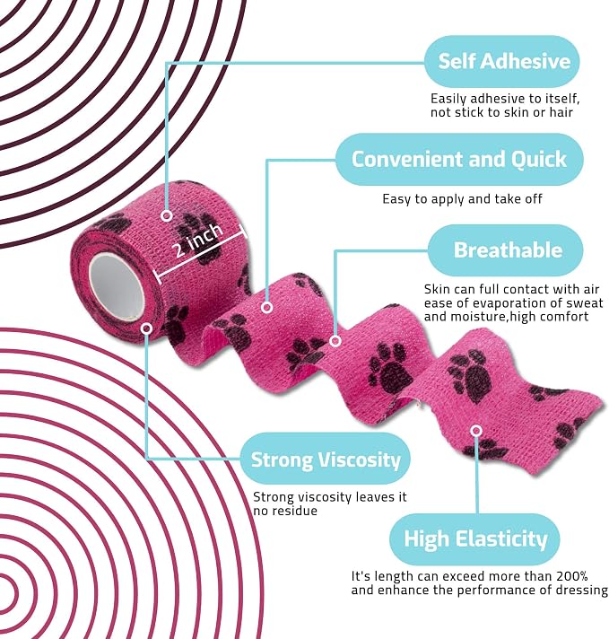 20 Rolls Self Adhesive Bandage Wrap Elastic&Breathable Ideal for Wound Care, Sports & Joint Sprains Adhesive Vet Wrap Versatile Support for Dogs Cats Horses Birds, Pet First Aid (Pawprints)