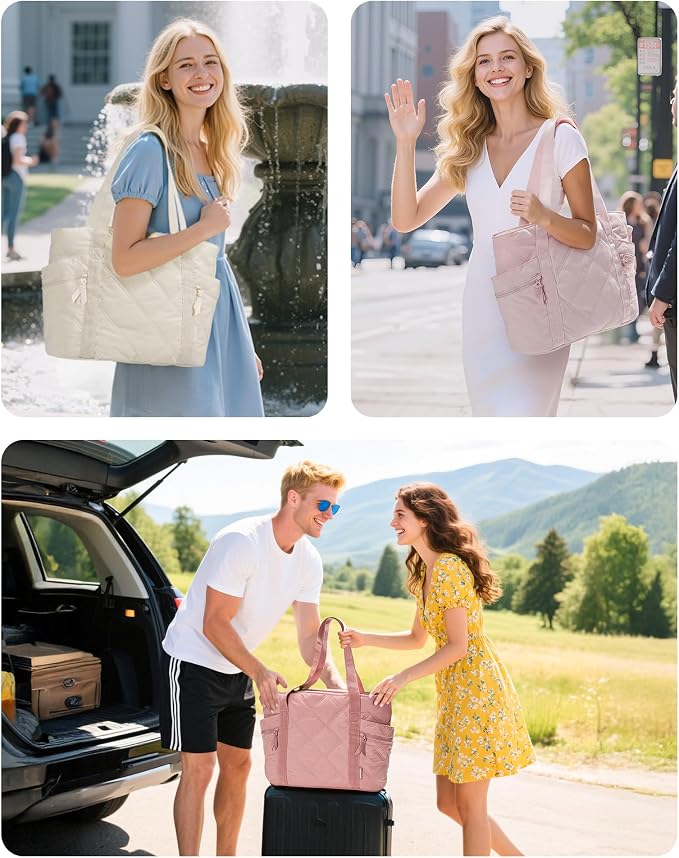 BAGSMART Crush Tote Bag for Women, 20L Puffer Work Tote with Zipper | Quilted Nurse Hospital Bag For Travel College Gym