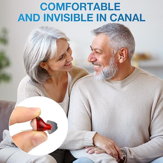 Hearing Aids Hearing Amplifiers for Seniors Rechargeable with Noise Cancelling Hearing Aid Loss Amplifier Seniors - Rechargeable with 48+ Hour Battery & Charging Case -Blue Red