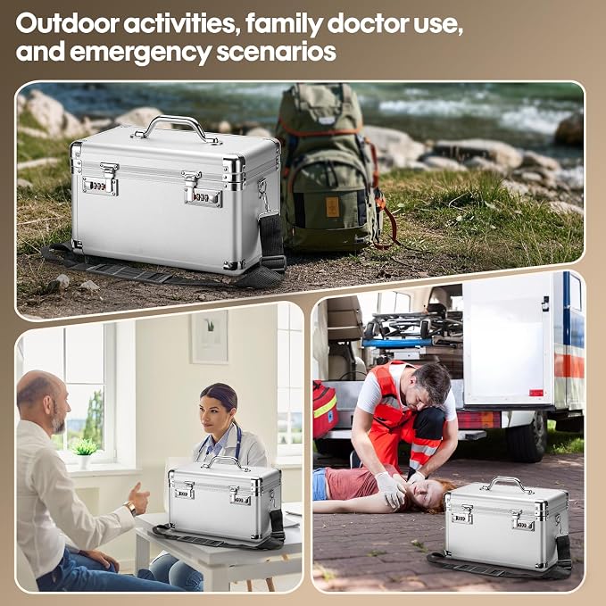 LOCKCURX Lock Box - Security Combination Lock Box, Locking Storage Case for Personal Items and Medicine, Childproof Lockable Lockbox for Home/Office/School, 13.4x8.2x7.6 Inch, Silver