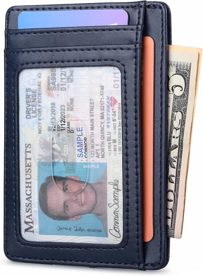 Buffway Slim Minimalist Front Pocket RFID Blocking Leather Wallets for Men and Women - Alaska Blue