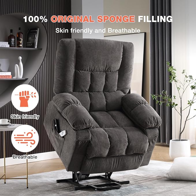MAHOMICO Power Lift Recliner Chair for Elderly with Vibration Massage and Lumbar Heating,Electric Lift Recliner Single Sofa with Side Pocket,USB Charge Port for Living Room
