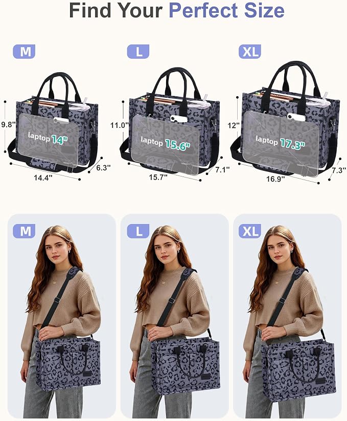 FIORETTO Canvas Tote Bag for Women with Zipper Closure & Individual Compartments for Work College for Teacher & Nurse
