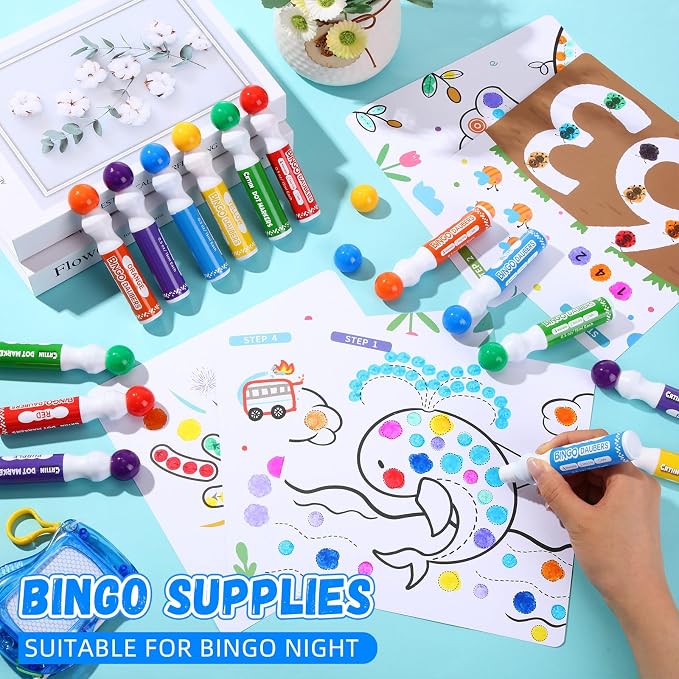 Crtiin 96 Pack Mixed Colors Set of Bingo Daubers Bingo Dabbers Dot Markers Bulk Paint Dotters Craft Ideal for Art and Crafts Painting Supplies Drawing Coloring Class Pre School Adult Gift (6 Colors)