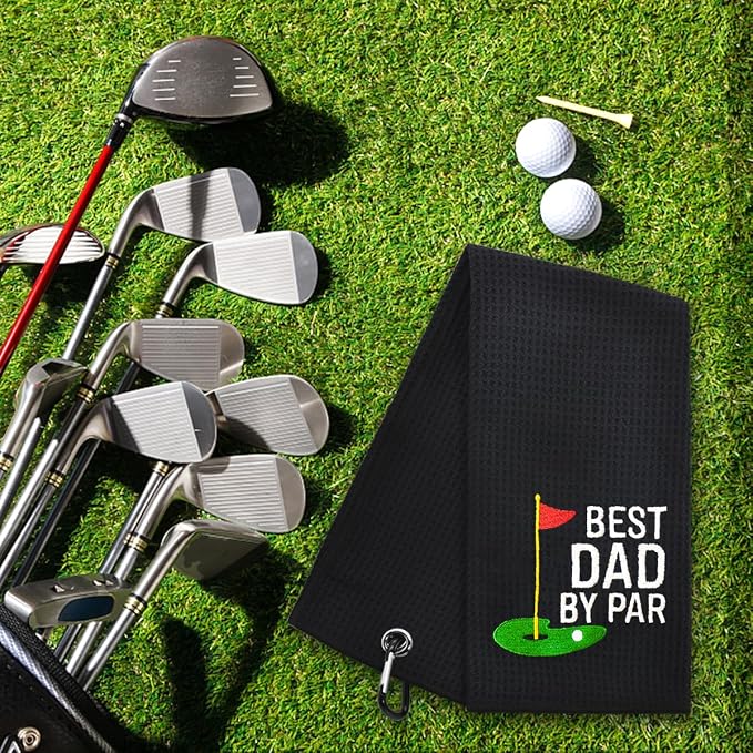 Hafhue Best Dad by Par Embroidered Golf Towel, Dad Golf Towel, Golfer Accessories for Men, Golfs Gifts for Grandpa Dad, Birthday for Dad Grandpa Golfs Fan, Retirement Gifts for Father Dad