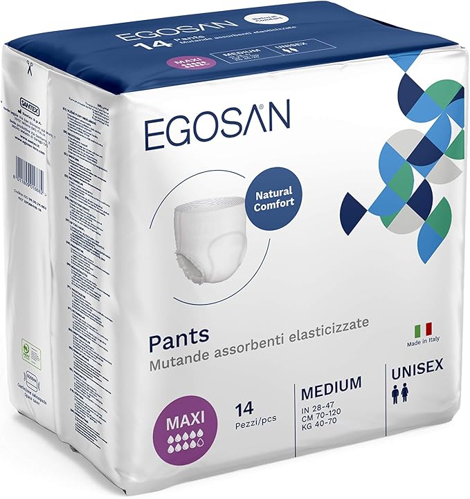 Egosan Maxi Incontinence Underwear, Pull Up Style Lightweight Breathable Disposable with Improved Acquisition Layer, Form-Fitting with Maximum Absorbency for Active, Unisex (Medium, 14 ct)