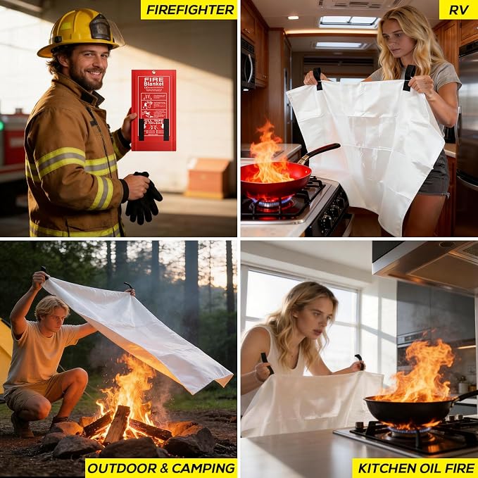 FLASLD Emergency Fire Blanket for Home, 40x40 Inch Fiberglass Fire Blankets Emergency for People, Fire Suppression Blanket for Kitchen, Fire Extinguisher for Home