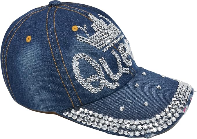 Popfizzy Bedazzled Hat for Women, Rhinestone Denim Hat, Fun Adult Bling Hats, Birthday Gifts for Women, Adjustable, One Size