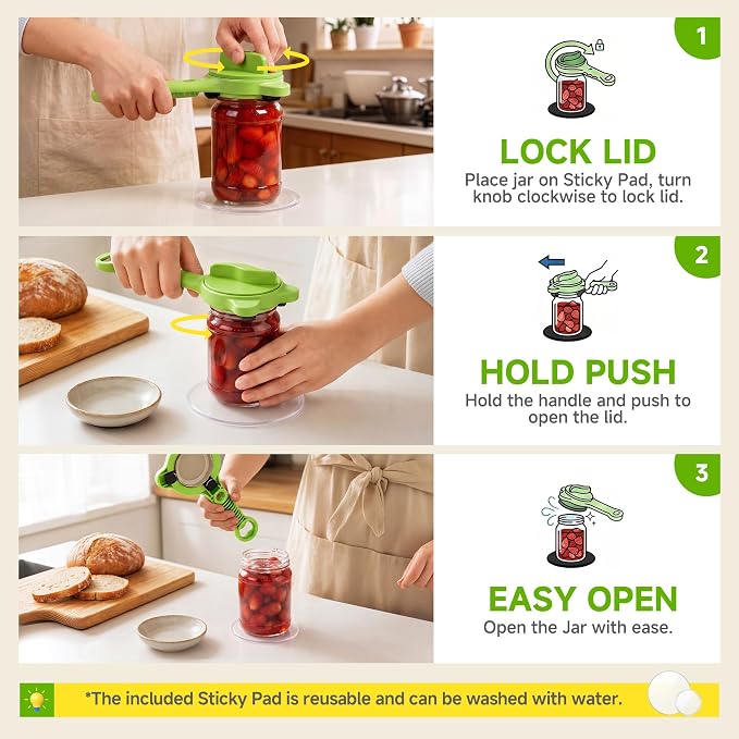 2026 Upgraded 4-in-1 Jar Opener - Adjustable Stainless Steel Lid Remover for Seniors & Arthritis Sufferers, Fits Kitchen Jars, Bottles & Cans Green