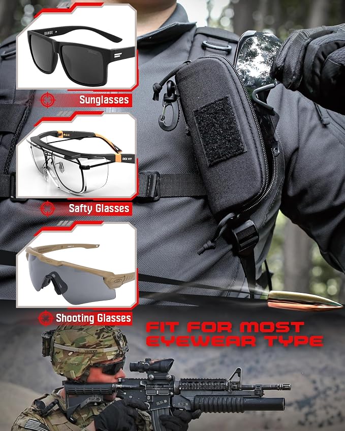 WYNEX Tactical Molle Glasses Pouch, Shockproof Eyeglass Case, Sunglass Case Hard Shell with Patch, Universal Protects Glasses