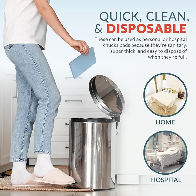 Disposable Adult Bed Pads 36" x 36" Blue Chucks for Elderly Seniors, Incontinence With Wetting Support, Soft and Absorbent, Leak Proof (Pack of 50)