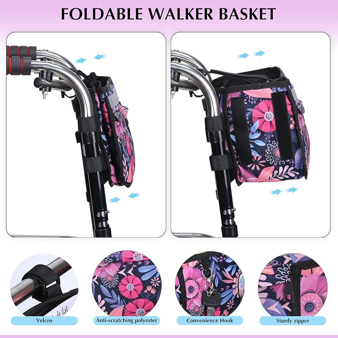 Walker Basket, Walker Accessories - Walker Tray, and Storage Bag for Folding & Rolling Walkers – Ideal for Seniors