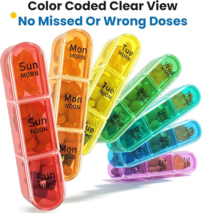 Odaro Pill Organizer 3X a Day, Medicine Pill Organizer 7 Day, Weekly Pill Case with 21 Compartments for Medicine, Vitamin and Supplement, Black