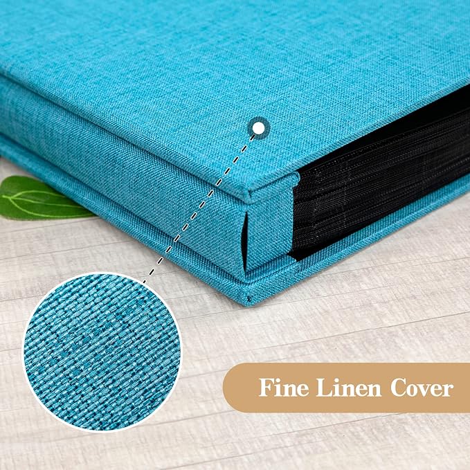 potricher Small Photo Album 4x6 100 Photos Linen Cover Picture Photo Book for Family Wedding Anniversary Baby Vacation (Blue,100 Pockets)