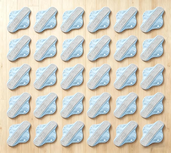 Reusable Washable Cloth Pads for Women, Leak-Proof Breathable Sanitary Pads, Absorbent Incontinence Pads for Daily & Postpartum Use (Blue, 30 Pack)