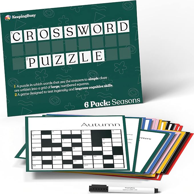 Keeping Busy Crossword Dementia Activities for Seniors | Alzheimer Products for Elderly Patients | Fun Memory Game Toy & Cognitive Brain Puzzle for Senior Citizens w/Memory Loss or Alzheimers