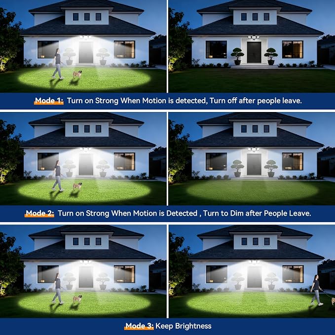 LED Security Lights Motion Sensor Light Outdoor, 7000LM, 6500K, Waterproof, Flood Light Outdoor Motion Detector with Adjustable 3 Head, Hardwired Wall Light for Entryway, Yard, Garage