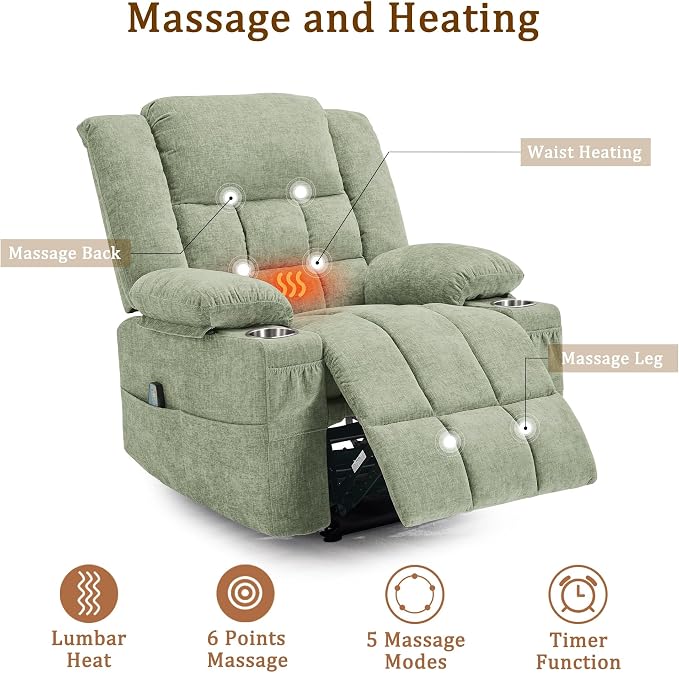 Korser Recliner Chair for Adults, Wall Hugger RV Recliner with Massage and Heating, Zero-Gravity Recliners, Electric Power Recliner Chair for Living Room, Bedroom, Home, Theater Seating (Turquoise)
