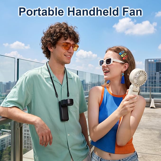 Handheld Portable Fan with Ice Cooling Rechargeable 5.5m/s Speed | 5-Speed, Independent Switch, Digital Display, Foldable Personal Fan for Travel/Concerts/Sport Events/Gifts
