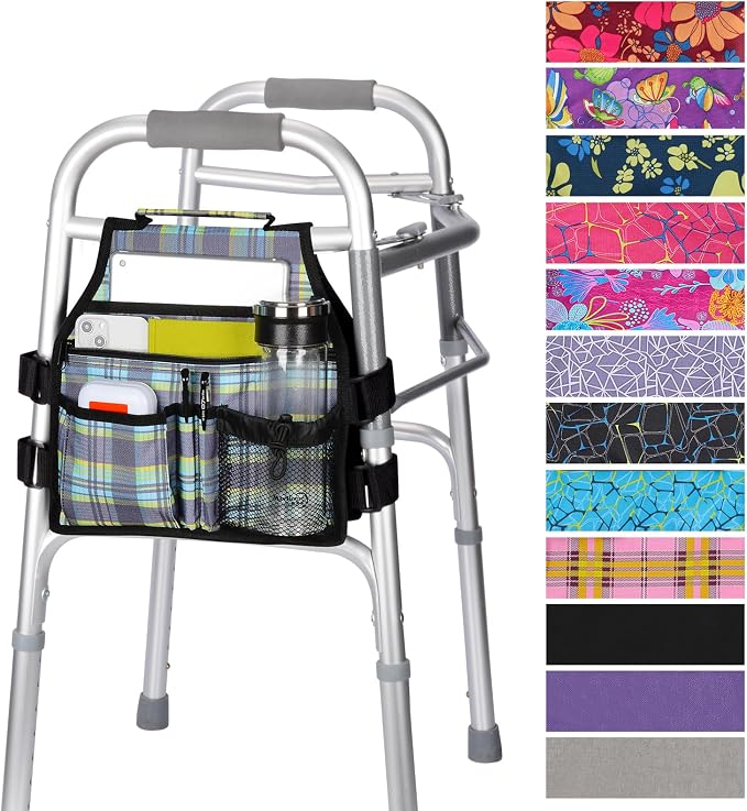 supregear Side Walker Bag, Walker Accessories Bag w/Cup Holder, Folding Walker Basket Waterproof Walker Organizer Caddy Pouch for Most Walker with Side Bar for Seniors, Elderly, Double Sided