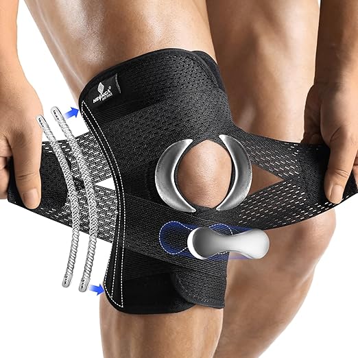 NEENCA Knee Brace for Knee Pain, Compression Knee Support with Air Mesh Fabric, Adjustable Knee Wrap with Side Stabilizers, Ultra-Soft Bandage for Elderly, Meniscus Tear, ACL, Arthritis Relief, Hiking