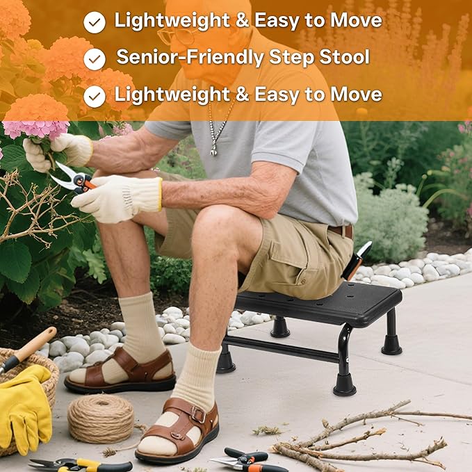 Single-Step Stool for Adults & Kids – Heavy-Duty Foot Step with Non-Slip Rubber Platform, Supports Up to 350 lbs, Lightweight Stepping Stool for Bedroom, Kitchen, Bathroom, High Beds