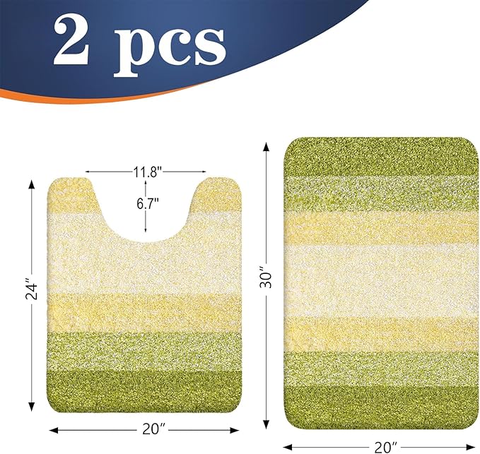 OLANLY Bathroom Rug Set 2 Piece, Soft Absorbent Microfiber Bath Mats and U-Shaped Contour Toilet Rug, Non-Slip, Machine Wash Dry, Plush Shaggy Bath Mats for Bathroom (30"x20"+U24 x20, Olive Green)