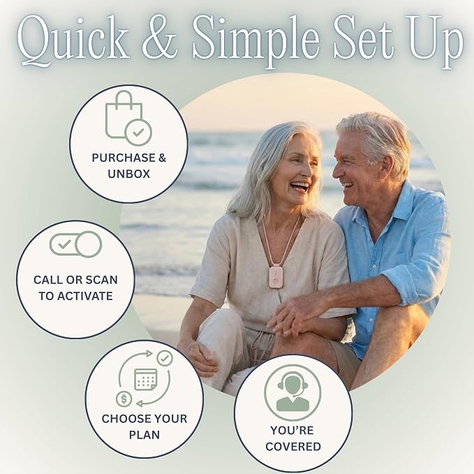 Medical Alert System for Seniors – Advanced Mini Device with Automatic Fall Detection, 24/7 Monitoring, GPS Tracking, Emergency Alert Pendant Necklace, SOS Button, Caregiver App, Waterproof, Rose Gold