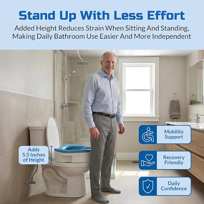 Platinum Health Soft-TOP 2.0 Deluxe Padded Raised Toilet Seat. Soft, Warm Padded Elevated Riser for Elongated/Round Toilets. Adds 5.5 Inches in Height for Safe Toileting. (no armrests) | Easier, Safer Sit & Stand at the Toilet - padded seat, tool-free ...