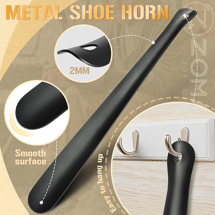 ZOMAKE Shoe Horn Long Handle for Seniors Men Women,Metal Long Shoehorn for Boots,16.5" Shoe Spoon Helper
