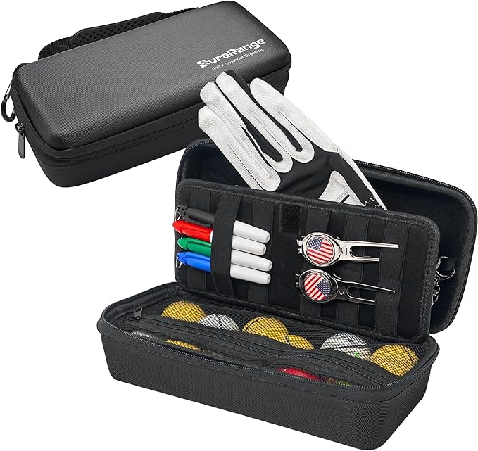 DURARANGE Golf Accessories Organizer Case with Glove Shaper | Organizes gloves, balls, tees, markers and divot tools with elastic loops, mesh pockets and a removable glove shaper.
