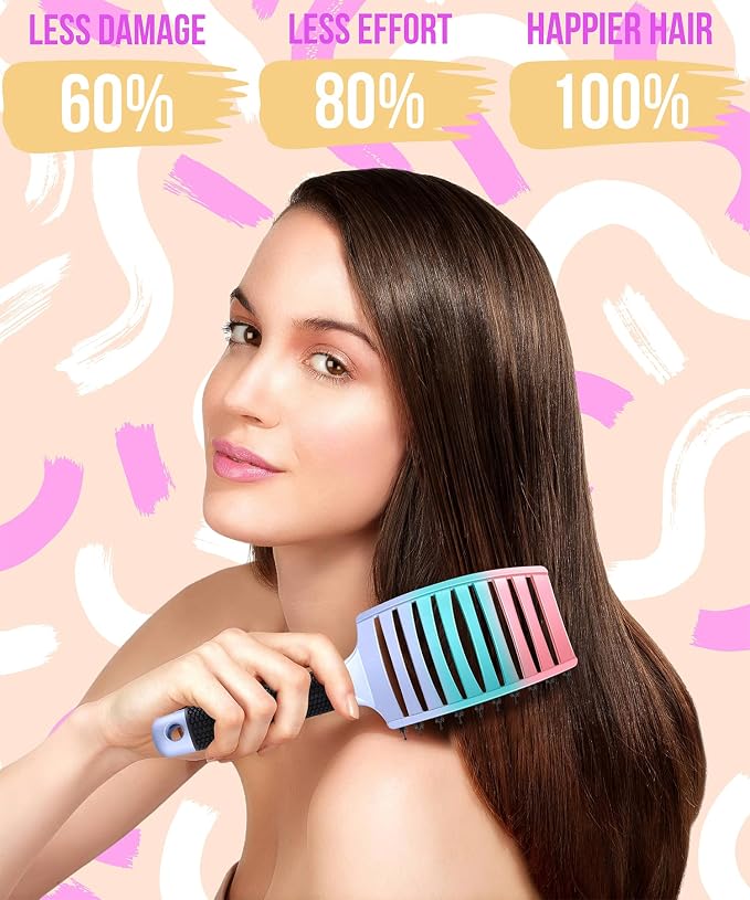 Detangling Brush for Women & Kids, Wet & Dry Hair, All Hair Types | Less pulling & breakage, Boar bristles tame frizz & add shine, Vents for faster blow-drying, Lightweight 4 oz, Non-slip grip