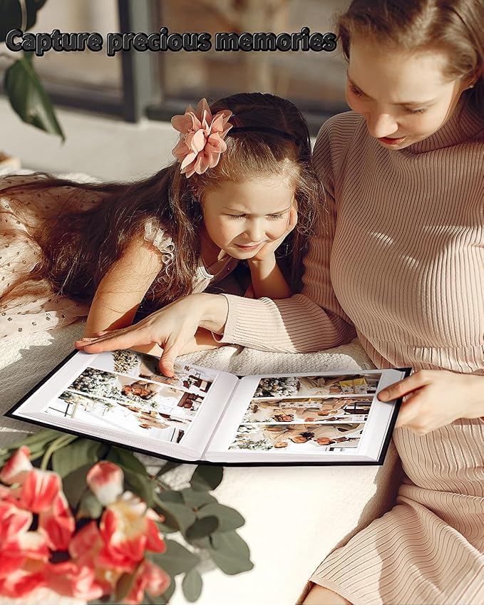 Artfeel Photo Album 4x6 with 100 Pockets,Slip-in Picture Albums,Linen Cover Memory Book with Front Window,White Page Vertical Photo Book for Wedding,Family,Anniversare,Baby,Vacation