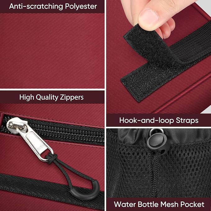 FINPAC Large Walker Tote Bag w/Cup Holder, Folding Walker Attachment Pouch | Water-resistant Polyester, Organized Pockets, Reflective Strip, Mobility Aid Storage Basket for Seniors, Burgundy