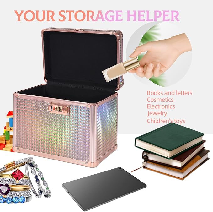 Medication Combination Lock Boxes with Code for Personal Items, Medicine Lockbox for Documents 10 x 7.25 x 7.75 Inches Rose Gold