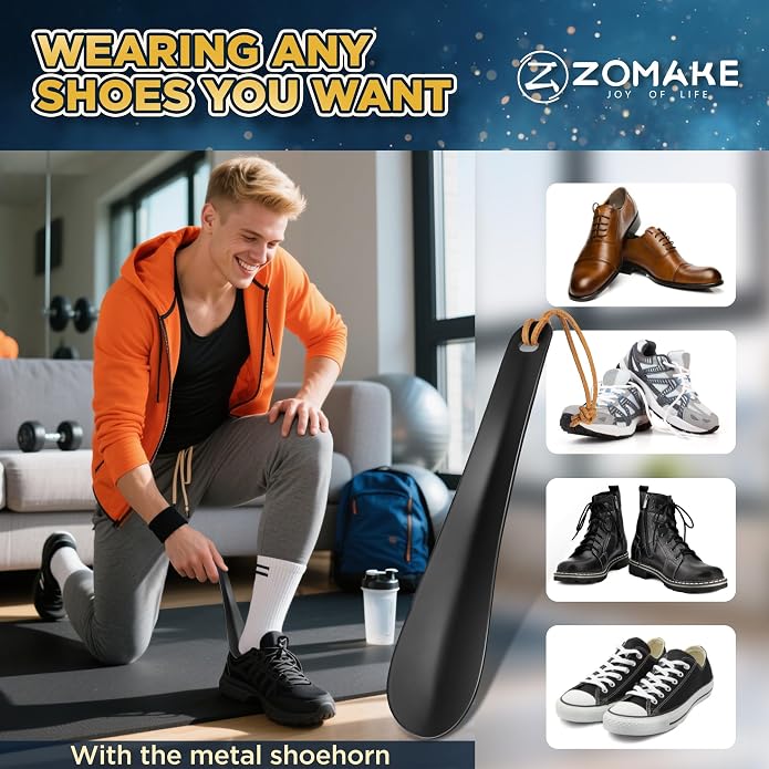 ZOMAKE Metal Shoe Horn, Small Travel Shoehorn for Men Women Kids, 5.9''/7.3''/7.5'' Portable Shoe Spoon Helper