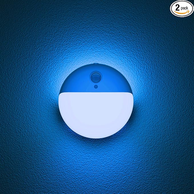 Toilet Night Light Motion Activated, Dim Light Battery Operated | 2 Pack, 3 Modes, Dimmable 1-15lm, Wireless Motion Sensor Stick on Light for Bathroom, Stairs, Indoor, Cabinet, Kids, Azure